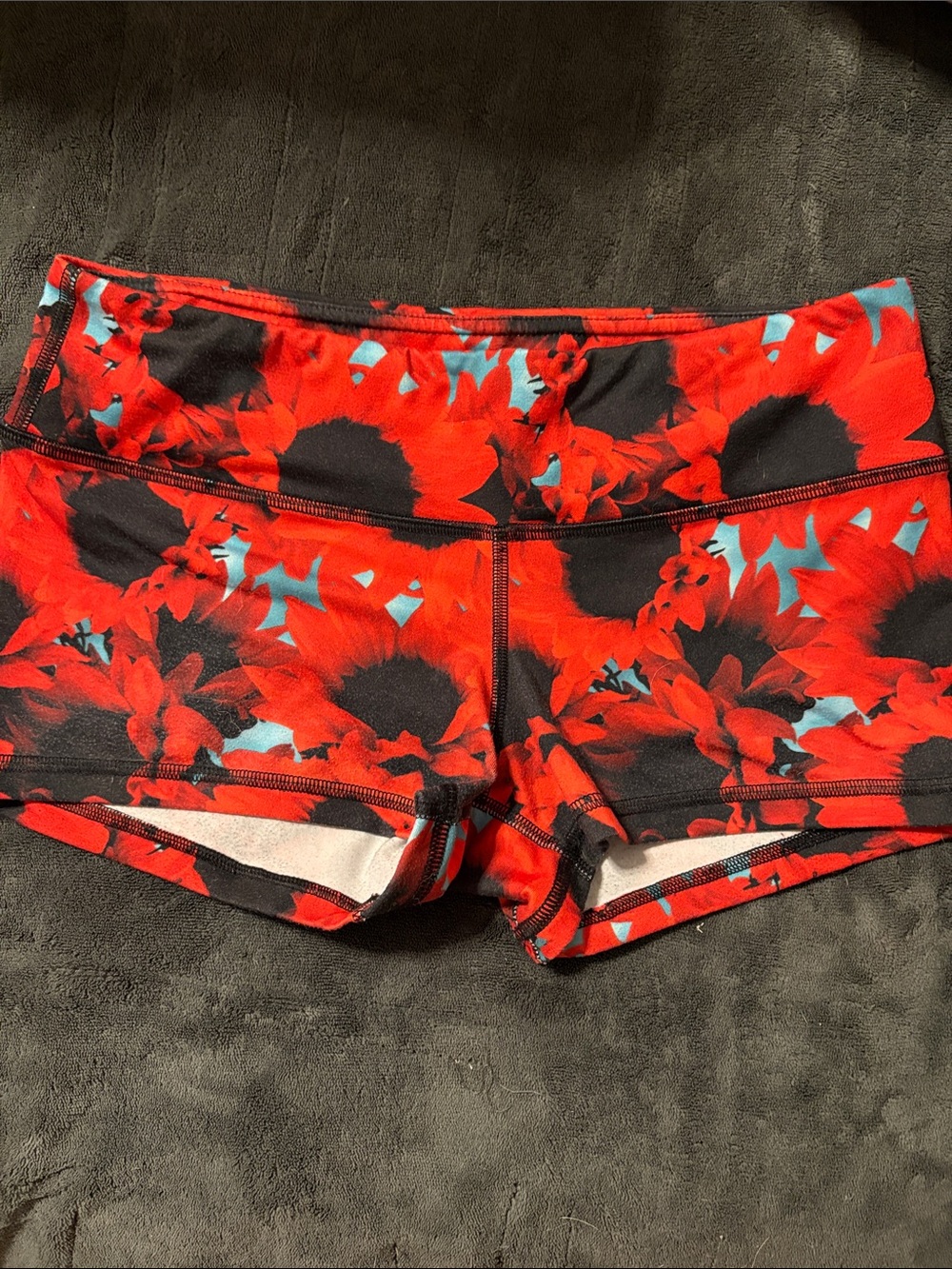 Fleo Red Floral Athletic Women's Shorts with Black Accents